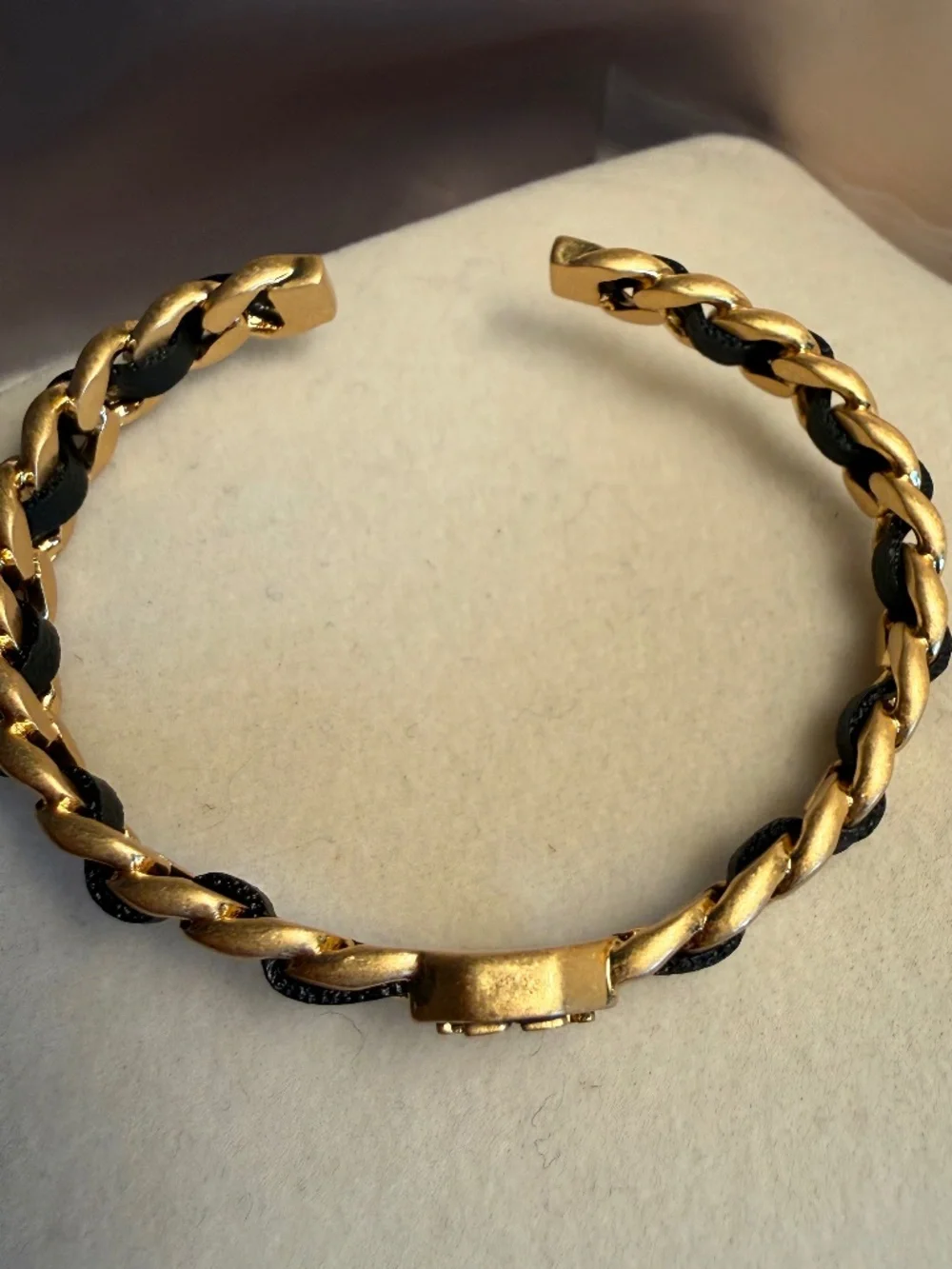 Tory Burch Black Leather and Gold cuff